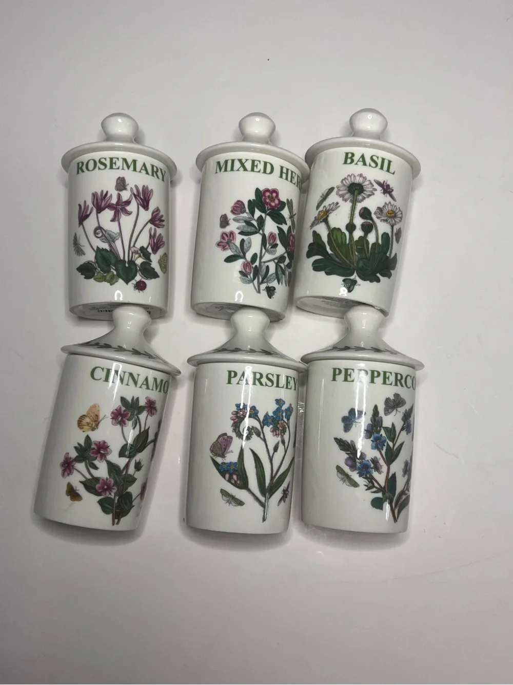 Portmeirion Botanical Herb Porcelain Spice Jars in White and Green